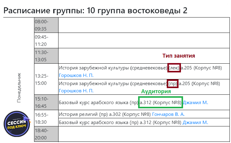 Расписание ВГУ